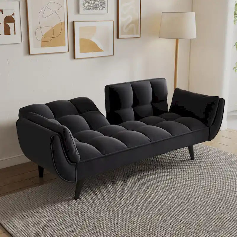 Black 57" Convertible Loveseat Sofa Bed with Adjustable Backrest