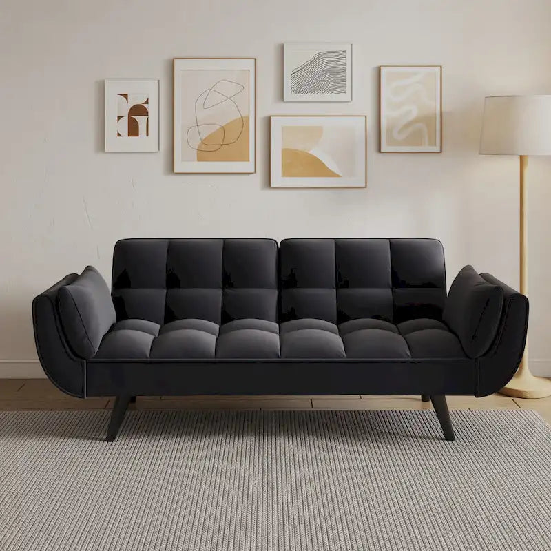 Black 57" Convertible Loveseat Sofa Bed with Adjustable Backrest