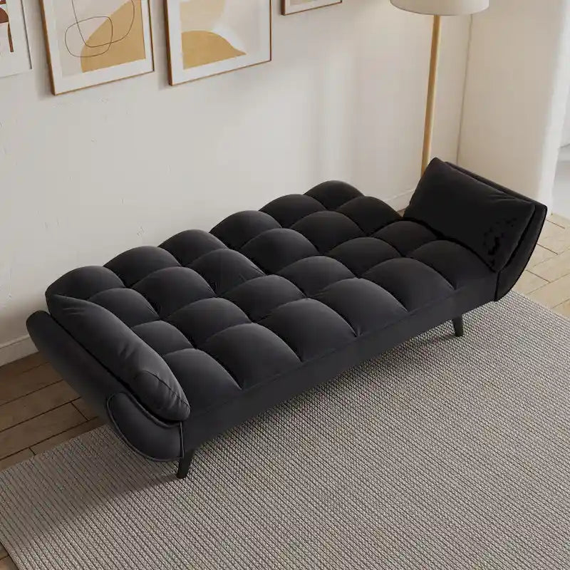 Black 57" Convertible Loveseat Sofa Bed with Adjustable Backrest
