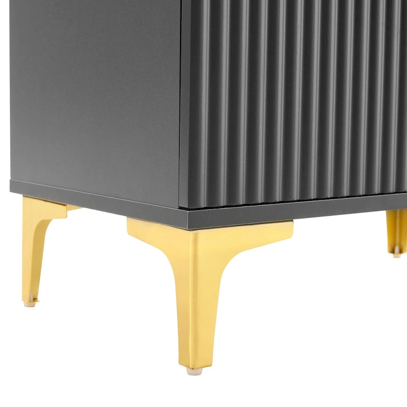 4-in-1 Hall Tree with Cushion Bench, Coat Rack with 8 Gold Hooks and Fluted Doors, Adjustable Shelves