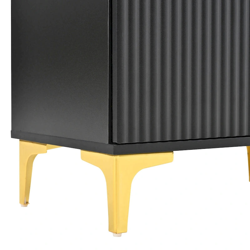 4-in-1 Hall Tree with Cushion Bench, Coat Rack with 8 Gold Hooks and Fluted Doors, Adjustable Shelves