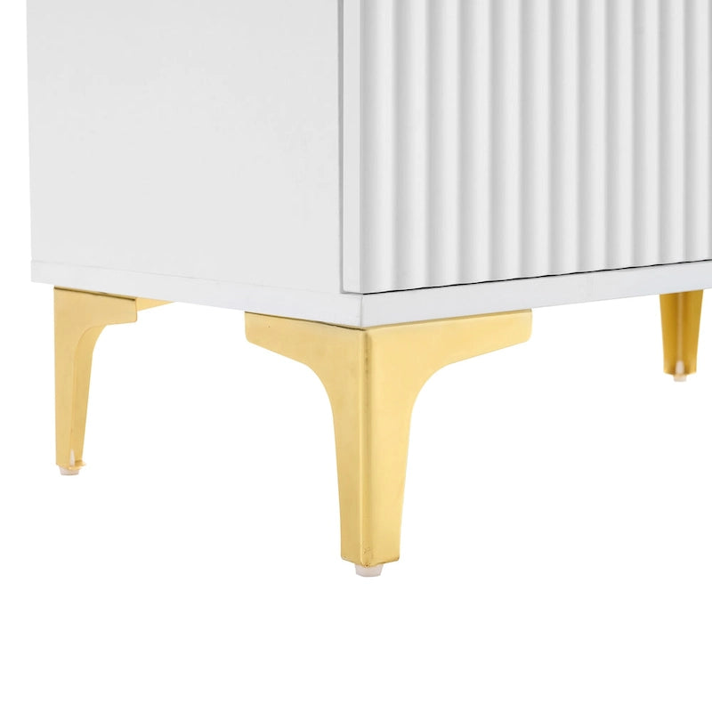 4-in-1 Hall Tree with Cushion Bench, Coat Rack with 8 Gold Hooks and Fluted Doors, Adjustable Shelves