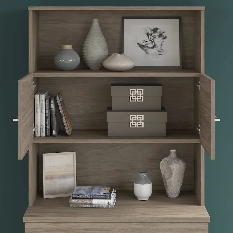 36W Bookcase Hutch with Open Shelves and Cabinet Storage