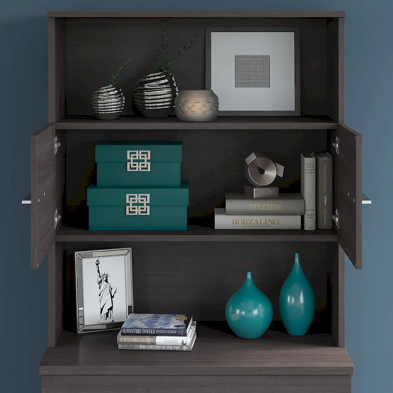 36W Bookcase Hutch with Open Shelves and Cabinet Storage