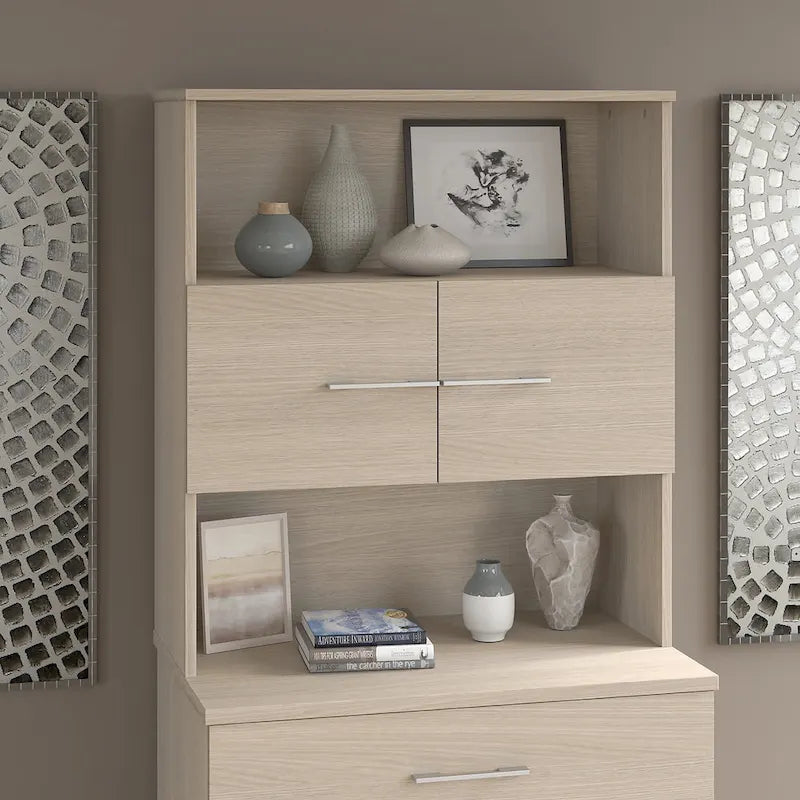36W Bookcase Hutch with Open Shelves and Cabinet Storage