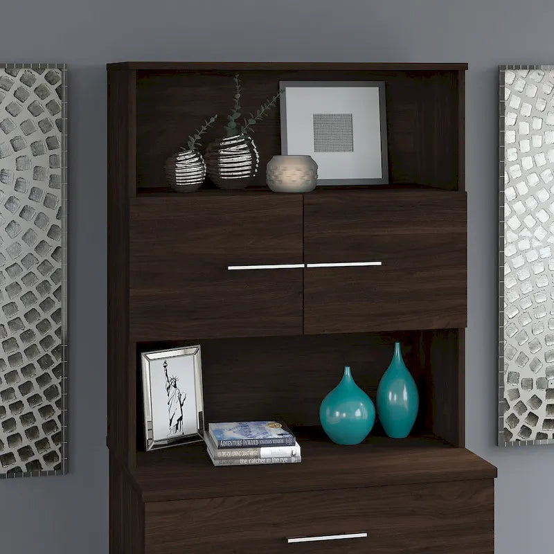 36W Bookcase Hutch with Open Shelves and Cabinet Storage