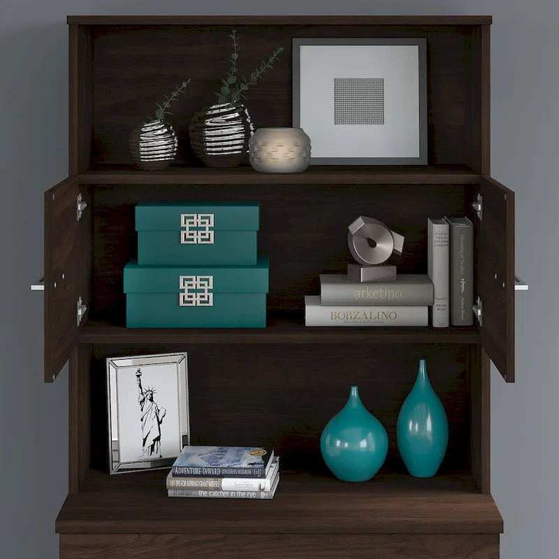 36W Bookcase Hutch with Open Shelves and Cabinet Storage