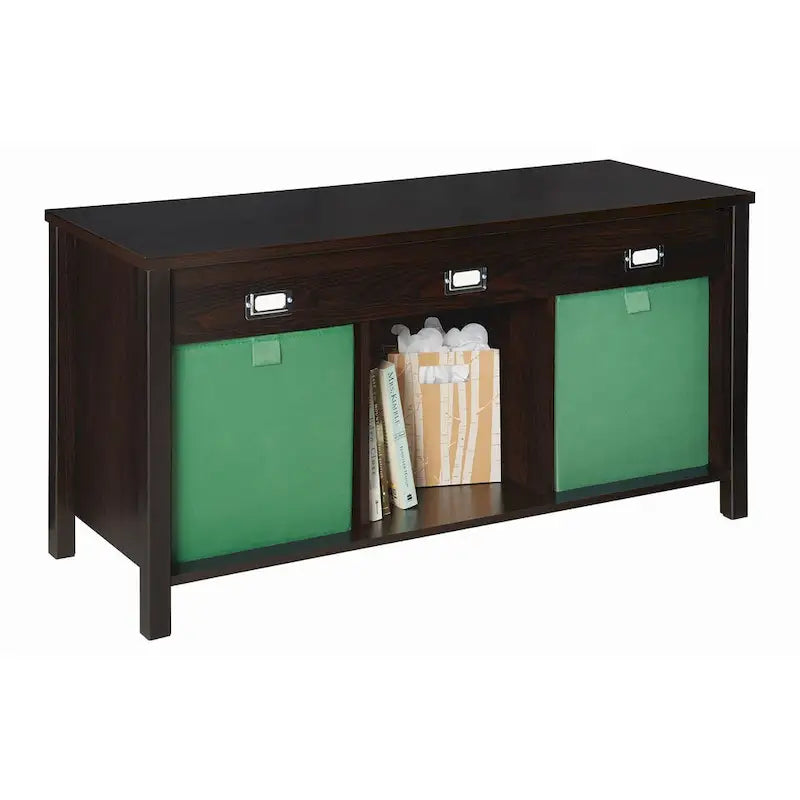 3-Cube Storage Bench with Decorative Legs and Full Back Panel