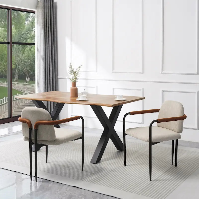 Modern Upholstered Fabric Dining Chairs with Iron Frame Set of 2
