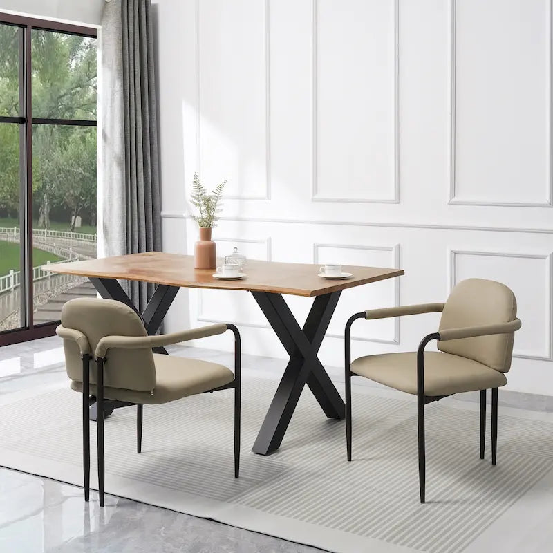 Modern Upholstered Fabric Dining Chairs with Iron Frame Set of 2