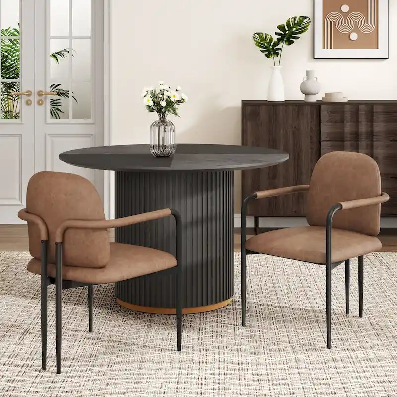 Modern Upholstered Fabric Dining Chairs with Iron Frame Set of 2