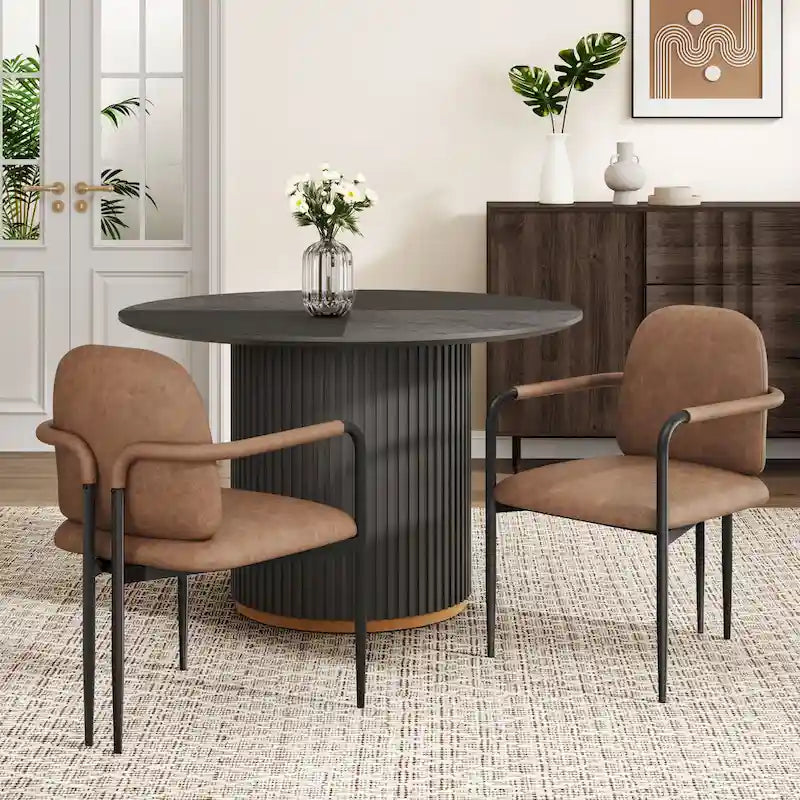 Modern Upholstered Fabric Dining Chairs with Iron Frame Set of 2