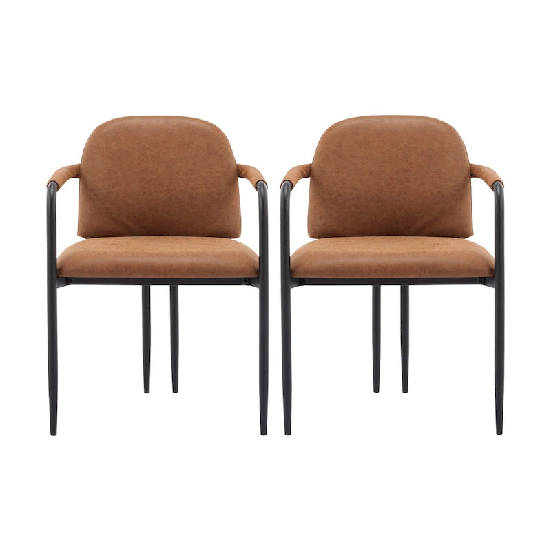 Modern Upholstered Fabric Dining Chairs with Iron Frame Set of 2