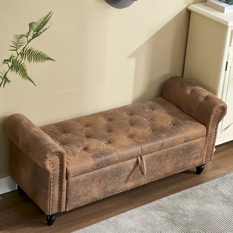 55.12" Upholstered Storage Ottoman Bench Button Tufted 275lbs Capacity Living Room Bedroom