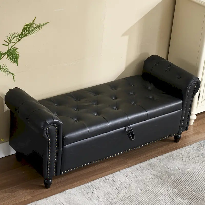 55.12" Upholstered Storage Ottoman Bench Button Tufted 275lbs Capacity Living Room Bedroom