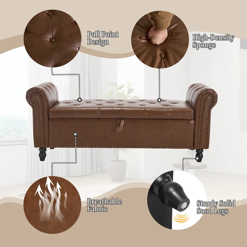 55.12" Upholstered Storage Ottoman Bench Button Tufted 275lbs Capacity Living Room Bedroom