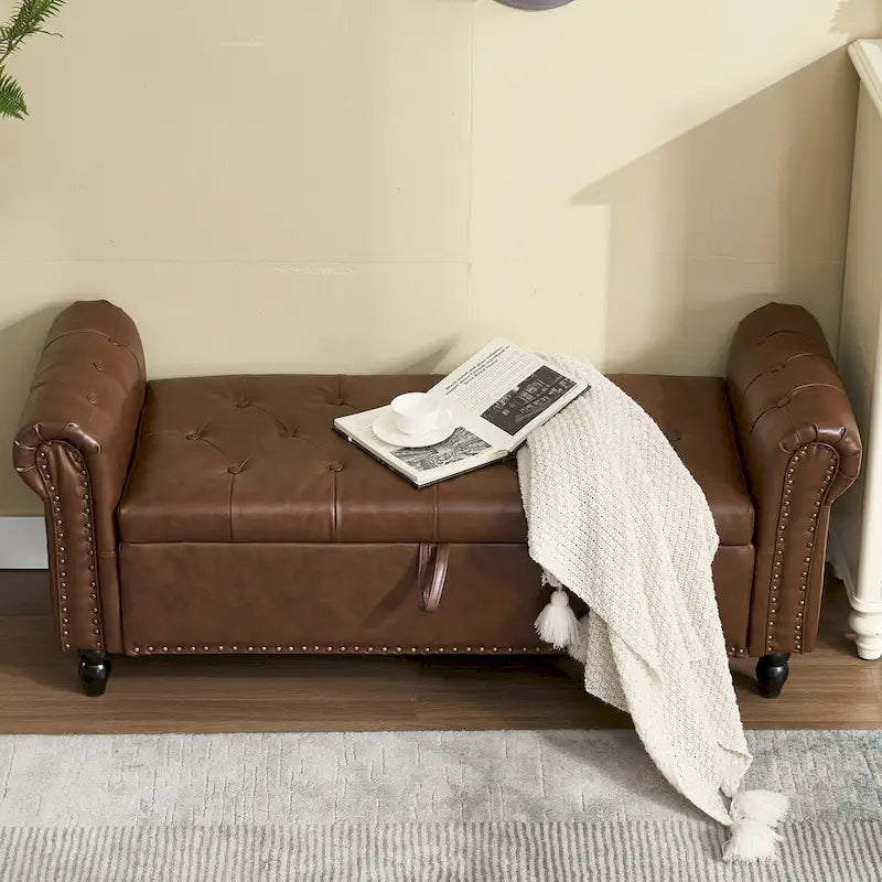 Gestoffeerde opbergbank/voetenbank van 55.12", met knopen, draagvermogen 275lbs, voor woonkamer en slaapkamer