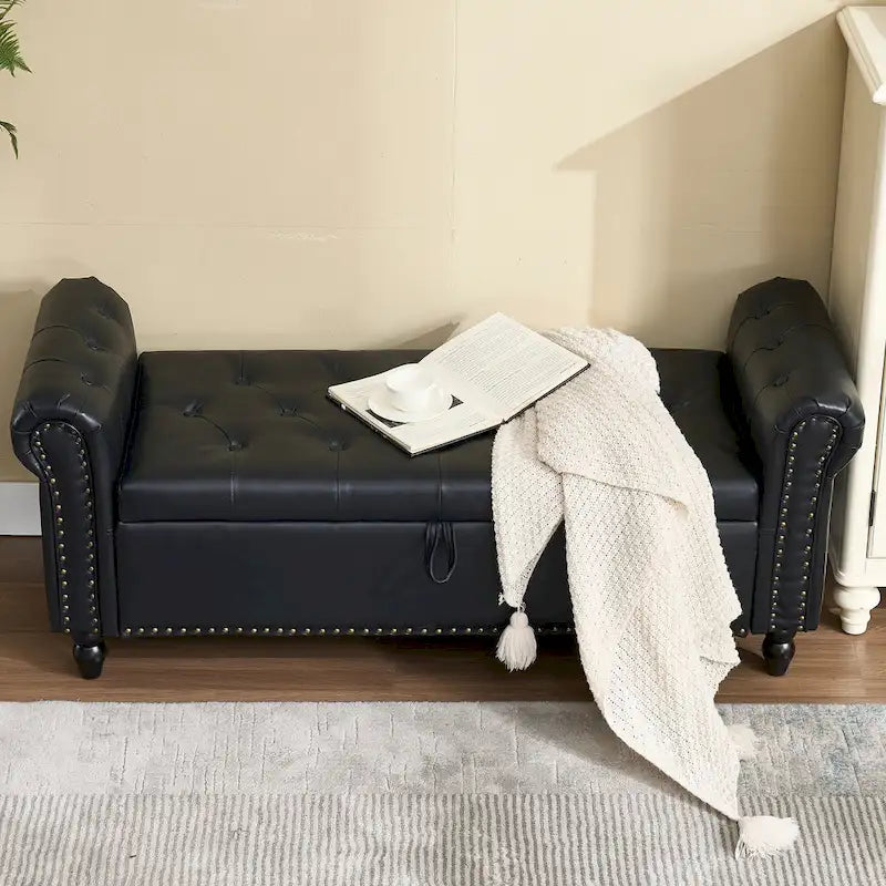 Gestoffeerde opbergbank/voetenbank van 55.12", met knopen, draagvermogen 275lbs, voor woonkamer en slaapkamer