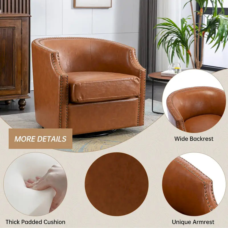 PU Leather Upholstered 360-Degree Swivel Barrel Accent Chair for Living Room