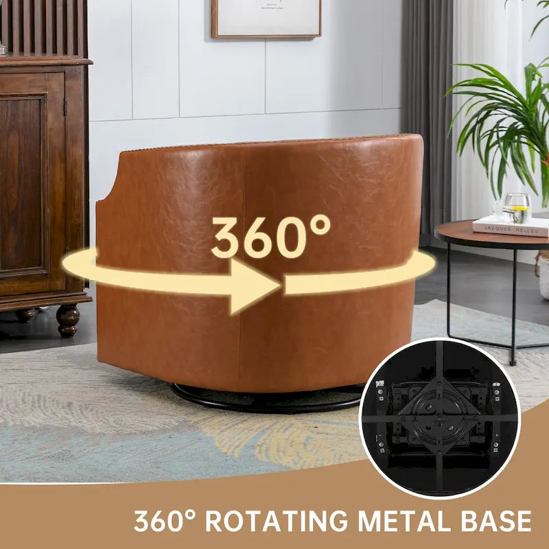 PU Leather Upholstered 360-Degree Swivel Barrel Accent Chair for Living Room
