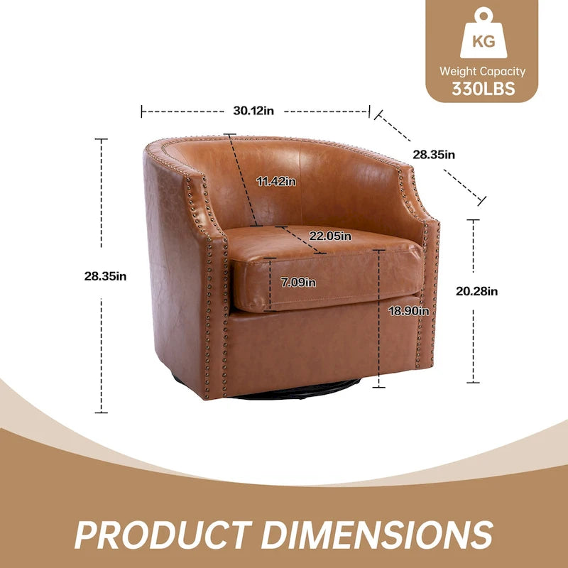 PU Leather Upholstered 360-Degree Swivel Barrel Accent Chair for Living Room