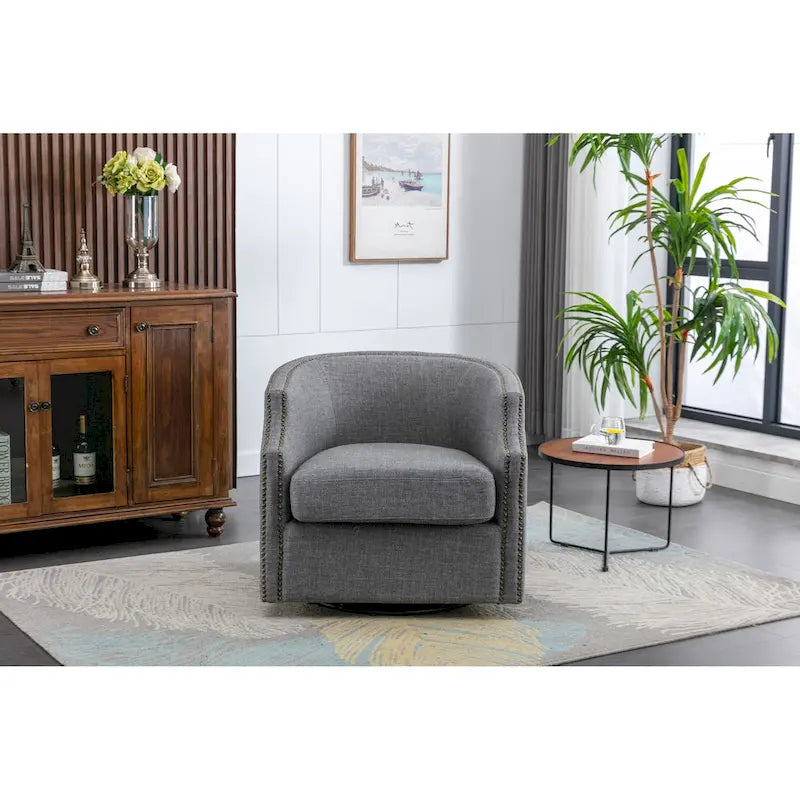 PU Leather Upholstered 360-Degree Swivel Barrel Accent Chair for Living Room
