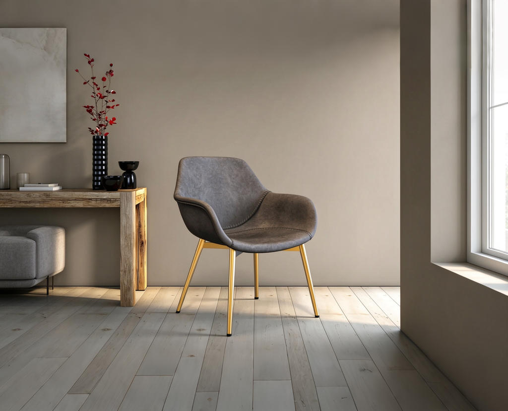 Chaise de salle à manger avec pieds en métal doré, lot de 2, marron clair