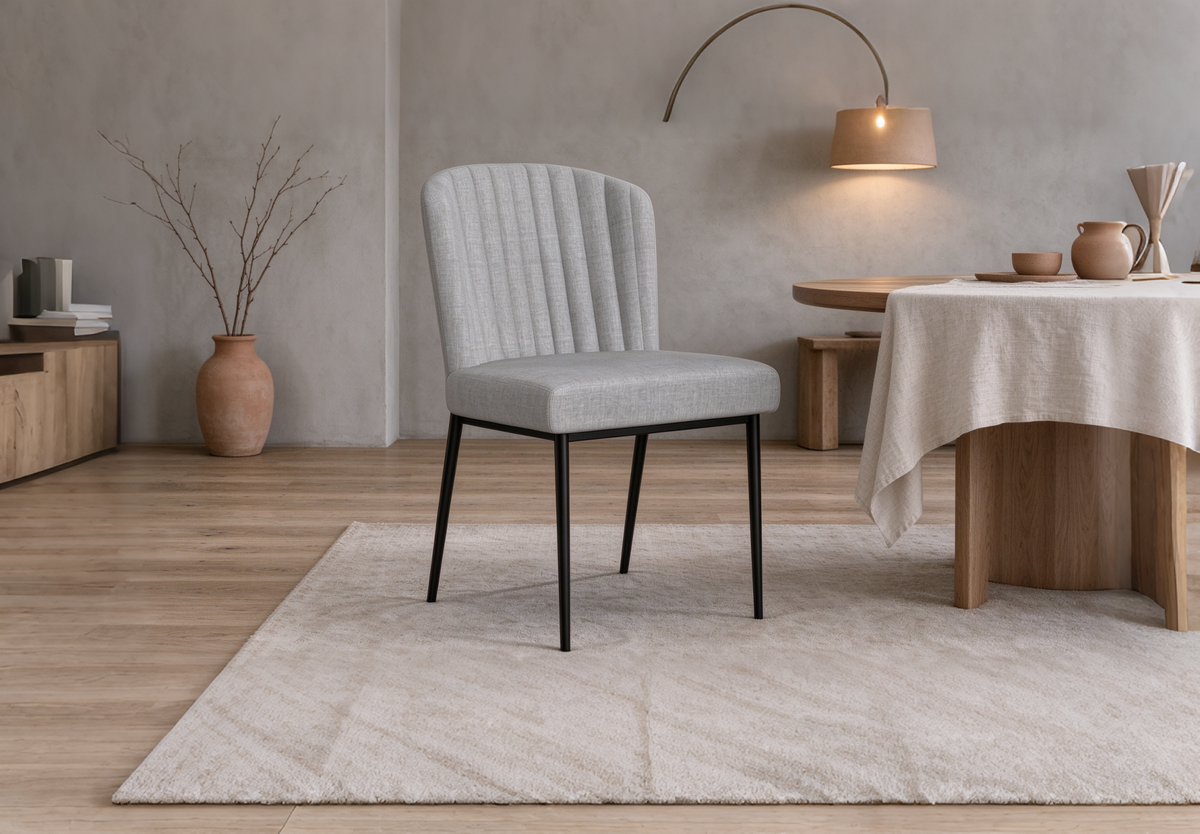 Channel Back Upholstered Dining Chair with Matte Black Metal Legs Set of 2
