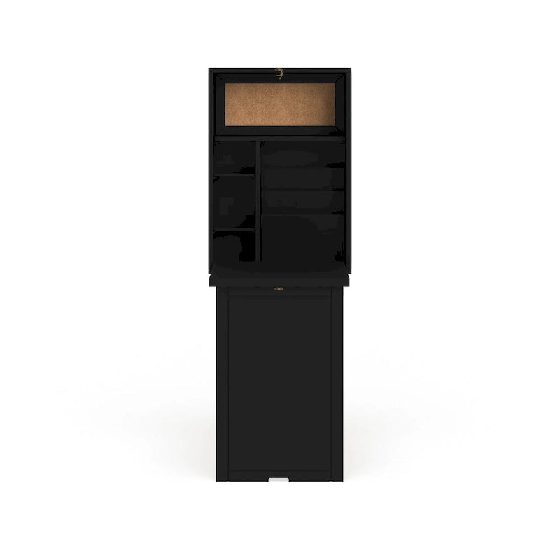 Black Fold-out Convertible Corner Desk with Shelves and Corkboard