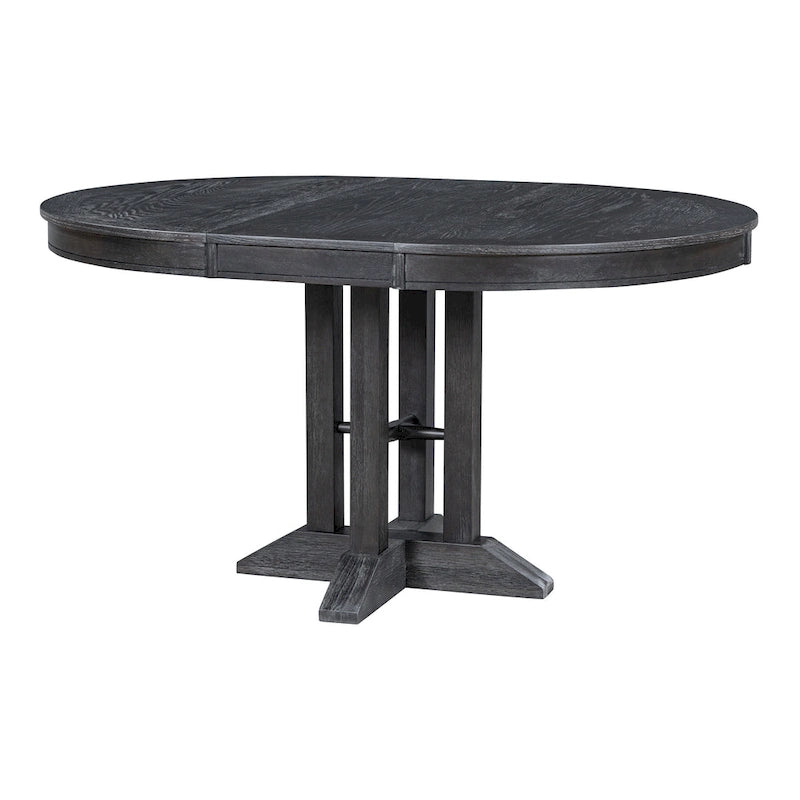 TREXM Farmhouse Dining Table Extendable Round Table for Kitchen and Dining Room