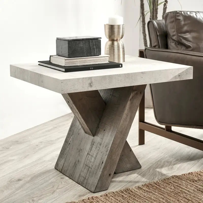 Rustic Reclaimed Pine and Concrete Laminate End Table with Distressed Finish