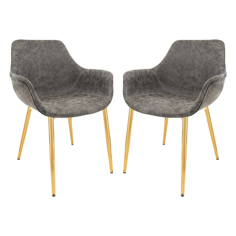 Dining Arm Chair with Gold Metal Legs, Set of 2, Light Brown