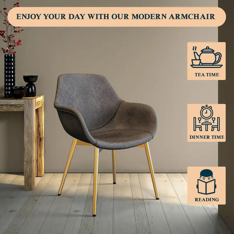 Chaise de salle à manger avec pieds en métal doré, lot de 2, marron clair