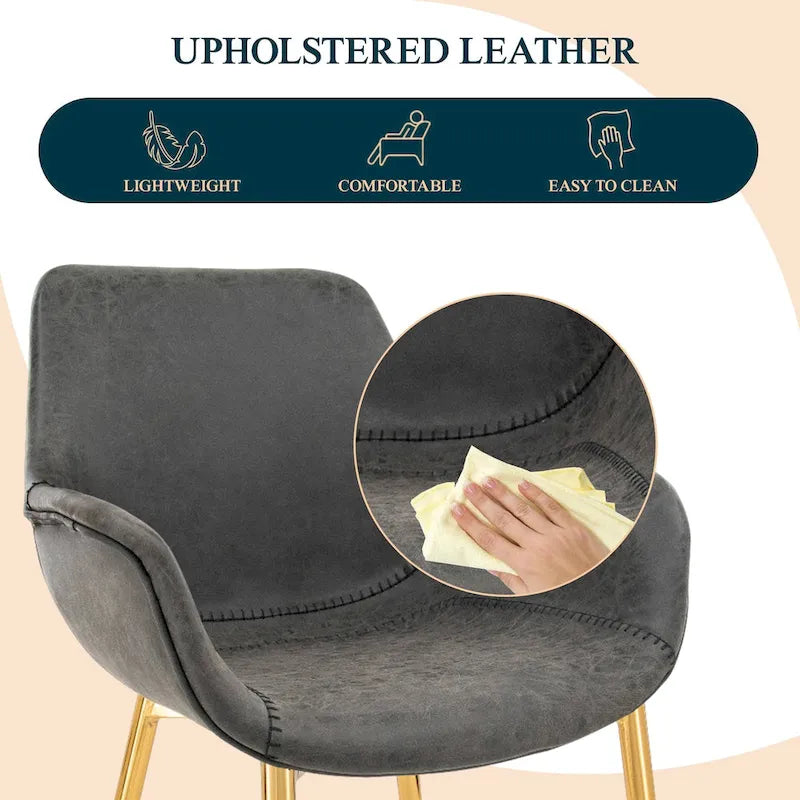 Chaise de salle à manger avec pieds en métal doré, lot de 2, marron clair