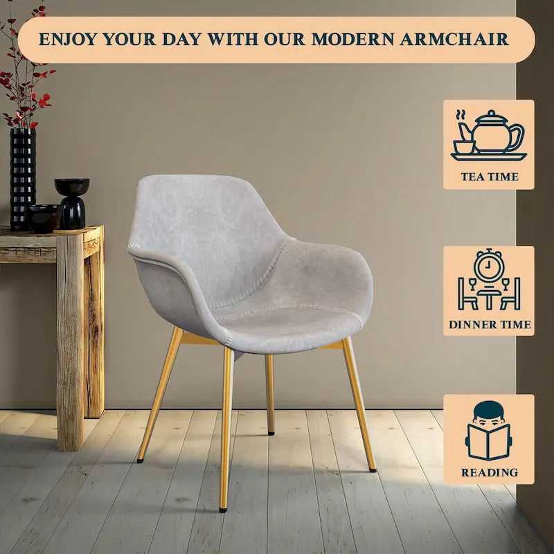 Chaise de salle à manger avec pieds en métal doré, lot de 2, marron clair