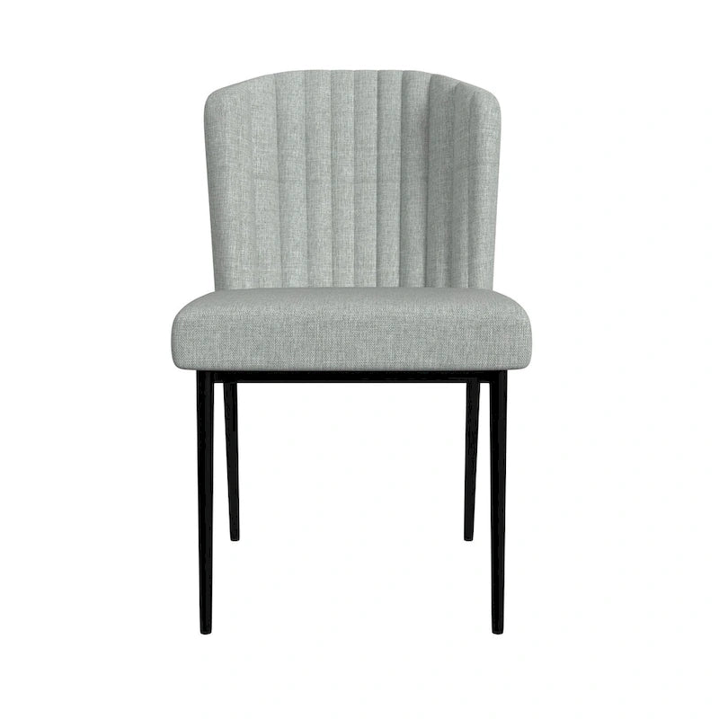 Channel Back Upholstered Dining Chair with Matte Black Metal Legs Set of 2