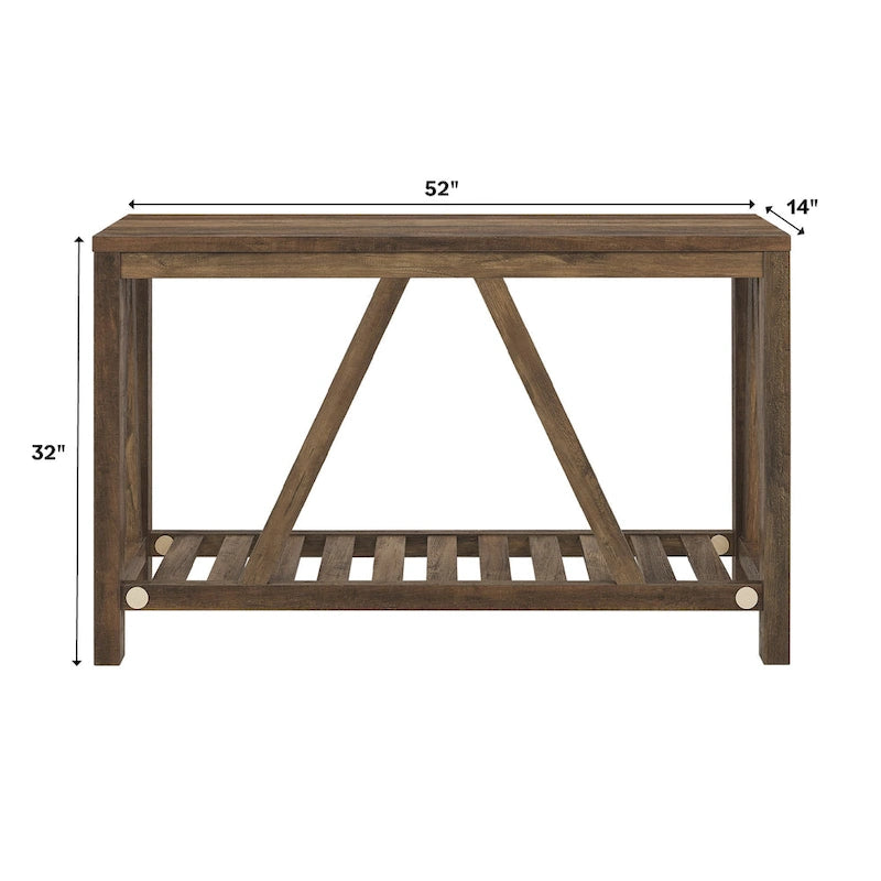 Rustic A-Frame Console Entry Table with Slatted Bottom Shelf
