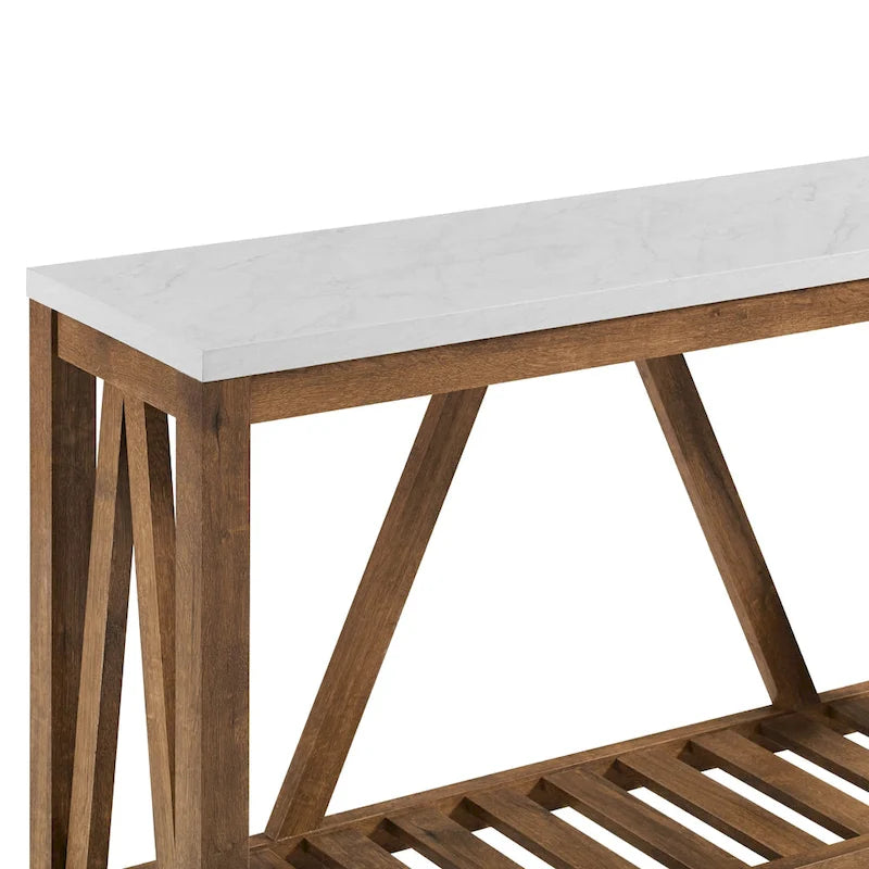 Mesa consola de entrada rústica con estructura en A y estante inferior de listones