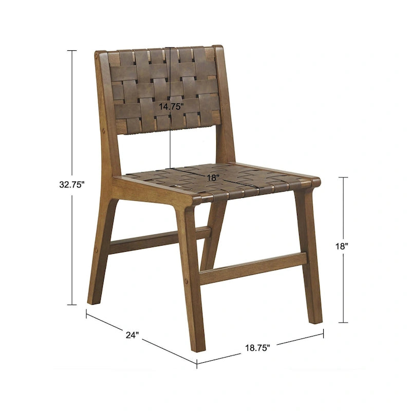 Faux Leather Woven Dining Chairs Set of 2