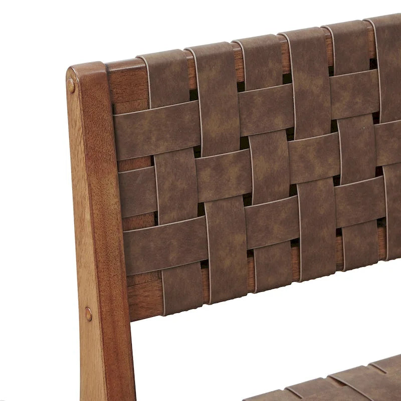 Faux Leather Woven Dining Chairs Set of 2
