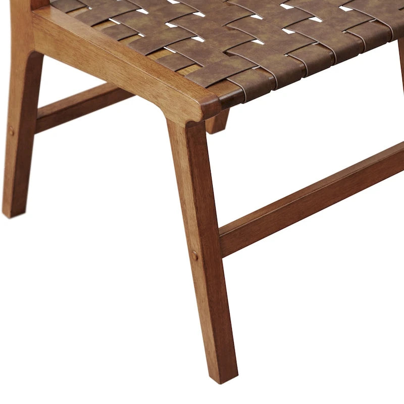 Faux Leather Woven Dining Chairs Set of 2