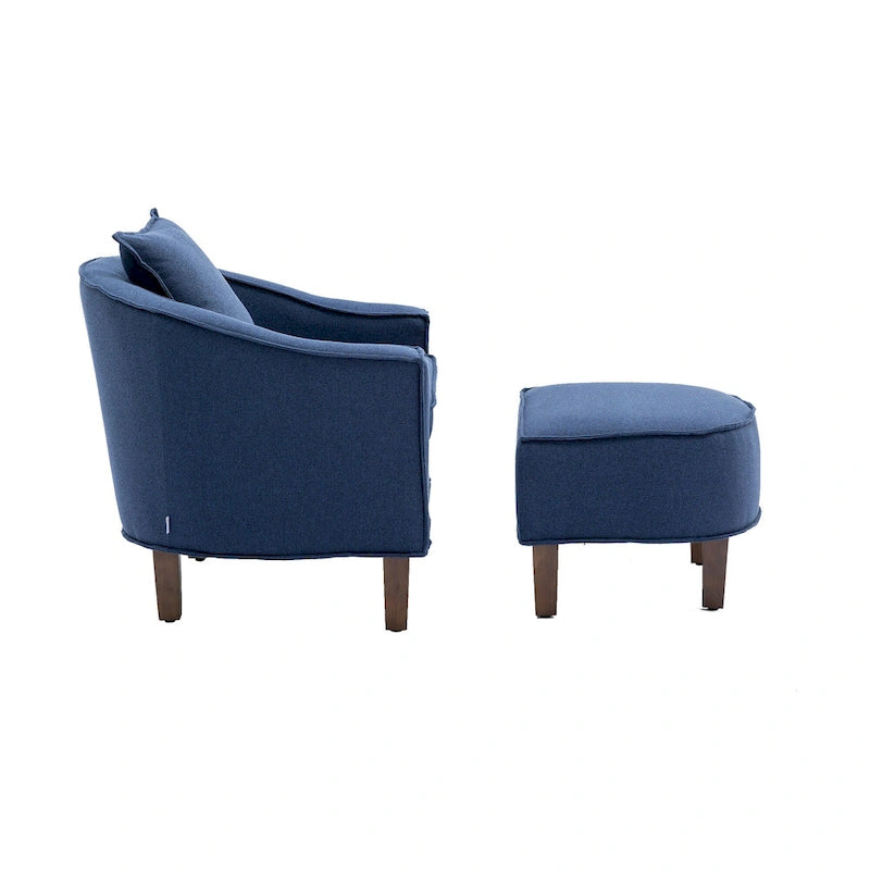 Polsterstuhl im Mid-Century-Stil mit Leinen-/Polyesterbezug und Ottomane