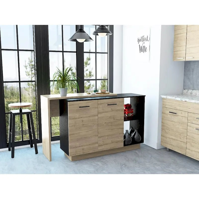 Isla de cocina con 2 estantes abiertos, armario de doble puerta y 3 estantes interiores