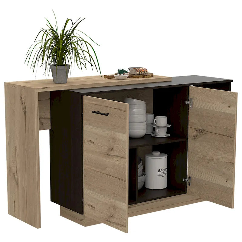 Isla de cocina con 2 estantes abiertos, armario de doble puerta y 3 estantes interiores