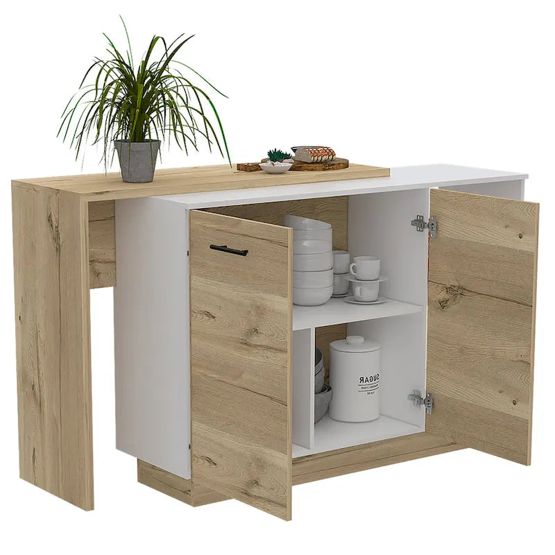 Isla de cocina con 2 estantes abiertos, armario de doble puerta y 3 estantes interiores