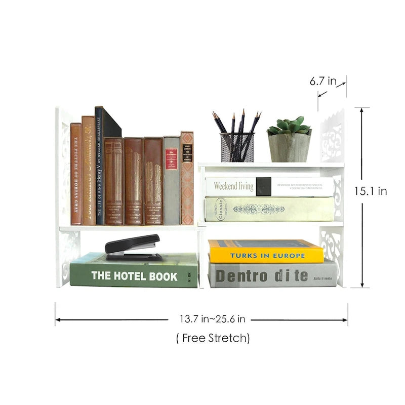 Retro 3-Compartment White Wood Desktop Organizer Adjustable Storage Shelf