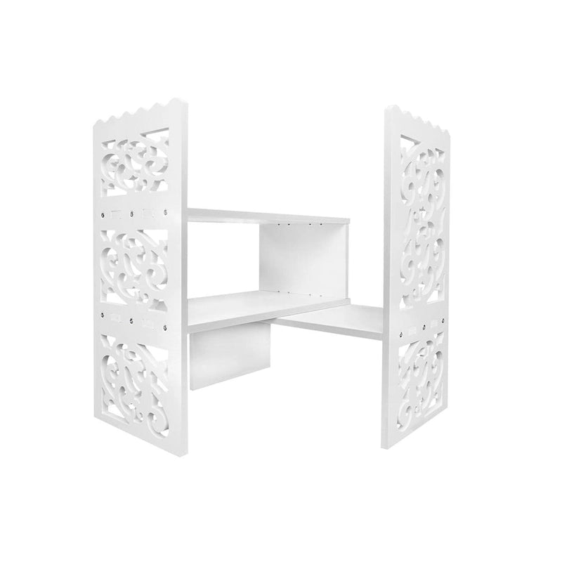 Retro 3-Compartment White Wood Desktop Organizer Adjustable Storage Shelf