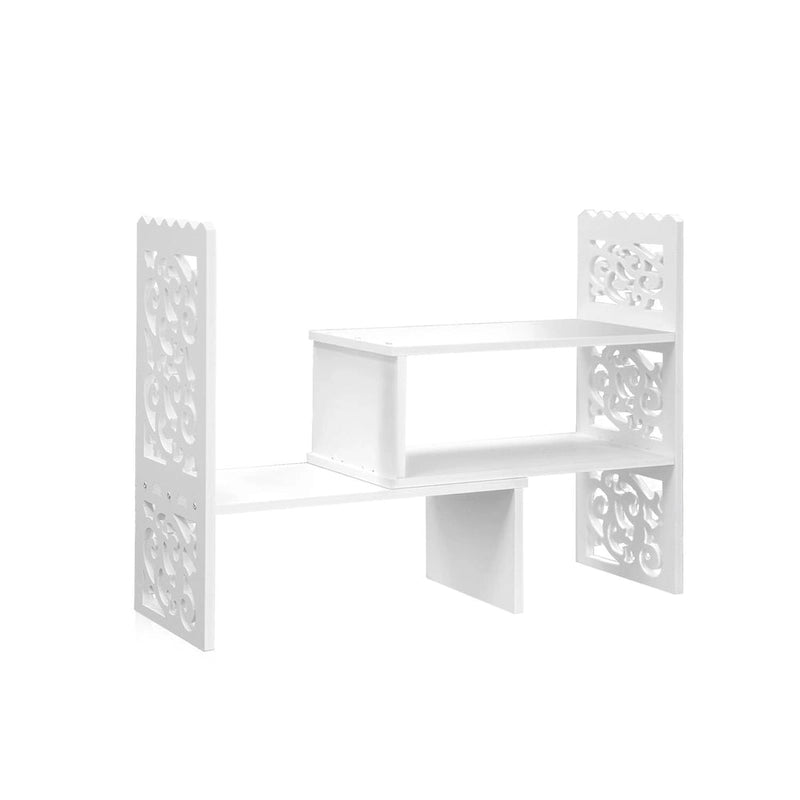 Retro 3-Compartment White Wood Desktop Organizer Adjustable Storage Shelf
