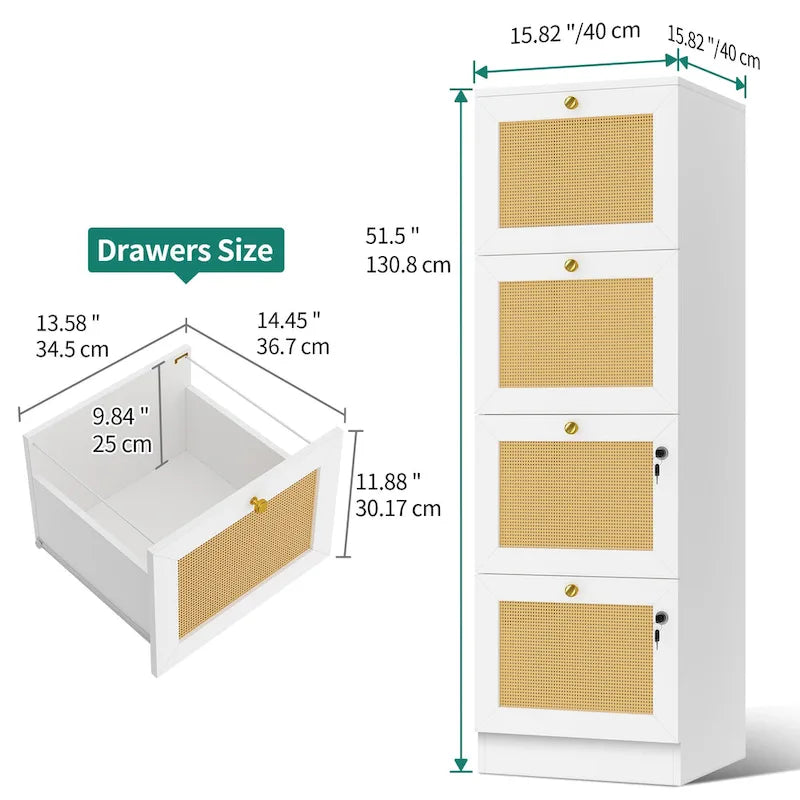 15-inch Deep 4 Drawers Vertical File Cabinet with Lock