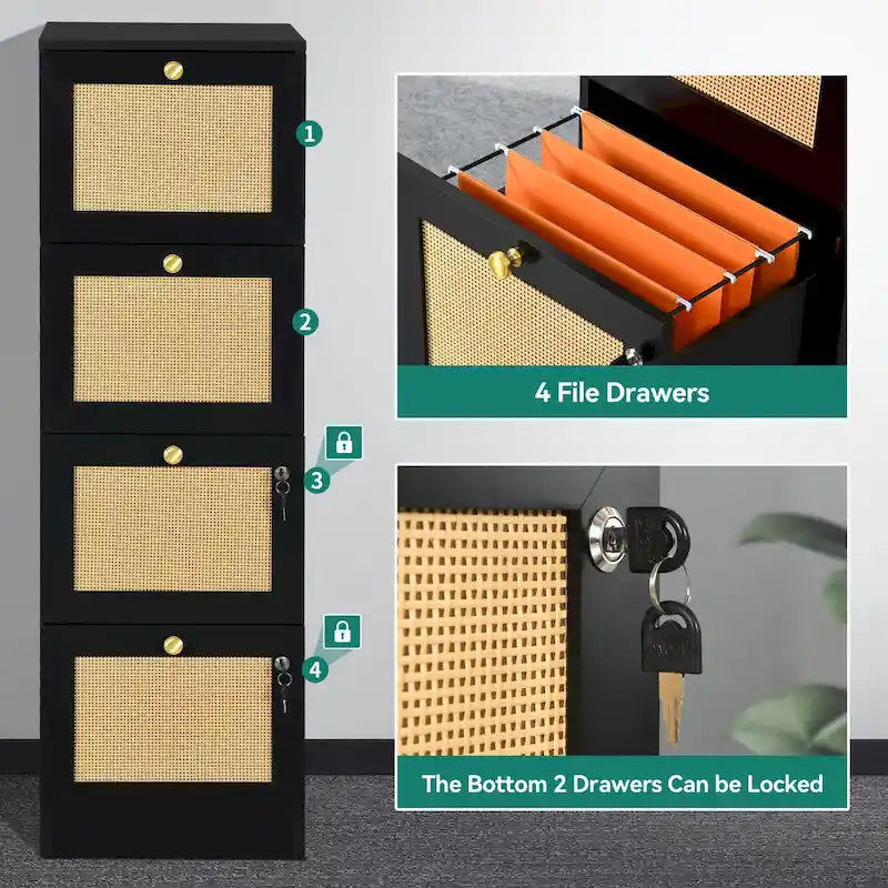 15-inch Deep 4 Drawers Vertical File Cabinet with Lock